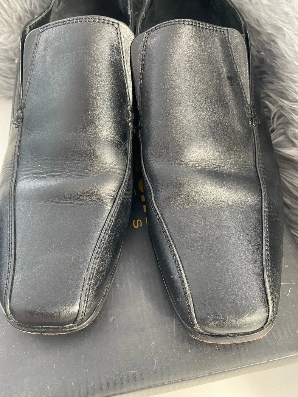 Wilfort Black Leather Square-Toe Slip-On Loafers
